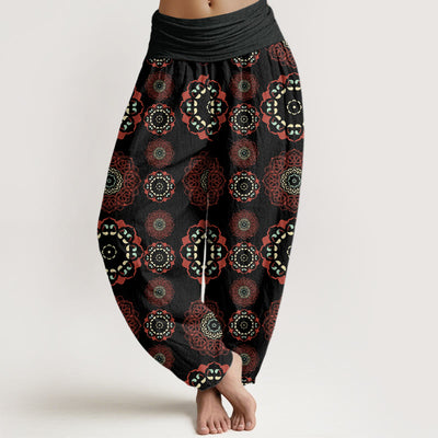 Buddha Stones Mandala Flowers Design Women's Elastic Waist Harem Pants