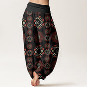 Buddha Stones Mandala Flowers Design Women's Elastic Waist Harem Pants