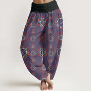 Buddha Stones Mandala Flowers Design Women's Elastic Waist Harem Pants