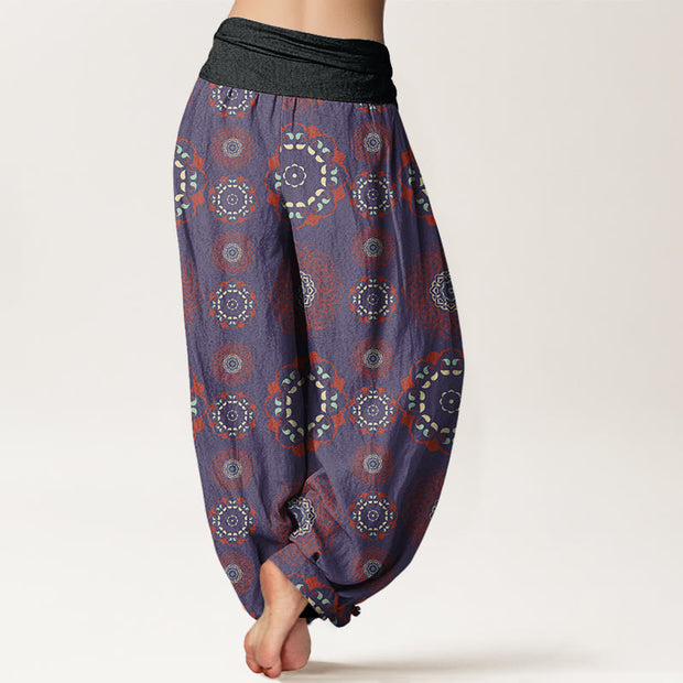 Buddha Stones Mandala Flowers Design Women's Elastic Waist Harem Pants