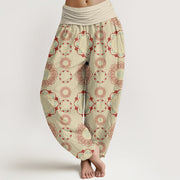 Buddha Stones Mandala Flowers Design Women's Elastic Waist Harem Pants