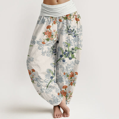 Buddha Stones Flower Blueberry Design Women's Elastic Waist Harem Pants