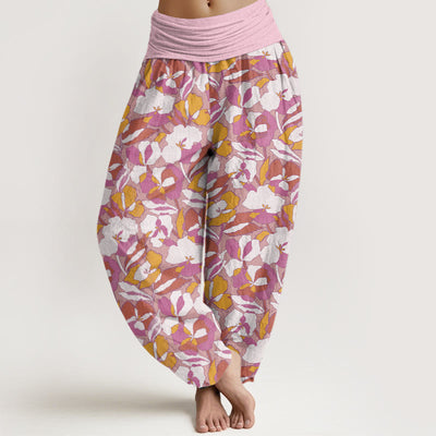 Buddha Stones Floral Leaf Design Women's Elastic Waist Harem Pants