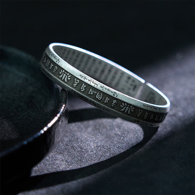 PAMTIER Couples Buddhist Mantra Bracelet - Stainless Steel Six Word Mantra Bangle (Rose Gold/Gold/Silver)
