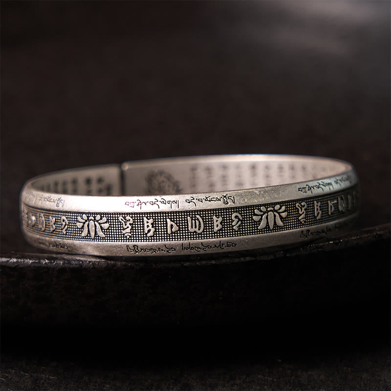 Buddha Stones Om Mani Padme Hum Heart Sutra Mantra Lotus Peace Meditation  Cuff Bracelet Bangle