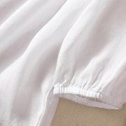 Buddha Stones Casual Plain Button Floral Embroidered Design Puff Half Sleeve Cotton Linen Women's Shirt