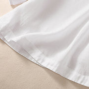 Buddha Stones Casual Plain Button Floral Embroidered Design Puff Half Sleeve Cotton Linen Women's Shirt