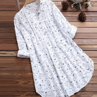 Buddha Stones Florals Buttons Long Sleeve Cotton Women's Shirt