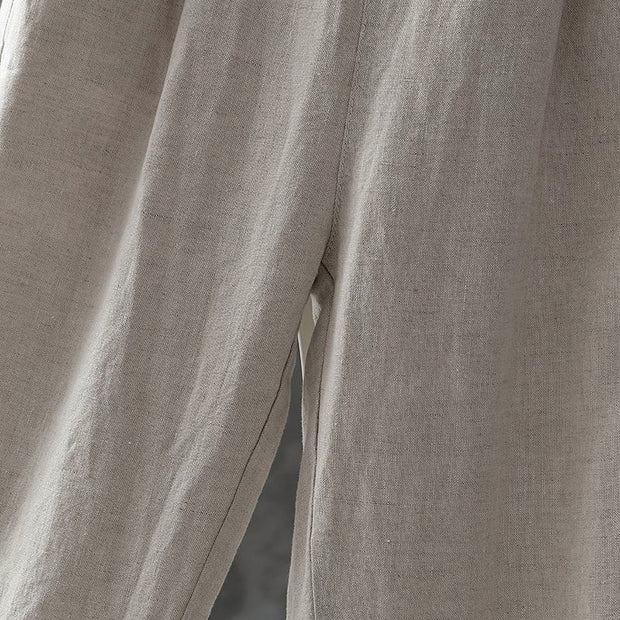 Buddha Stones Casual Button Cotton Linen Women's Harem Pants With Pockets