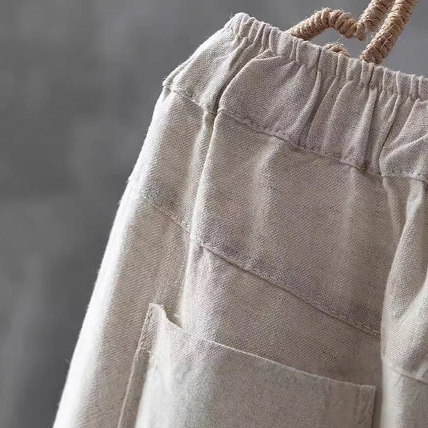 Buddha Stones Casual Button Cotton Linen Women's Harem Pants With Pockets