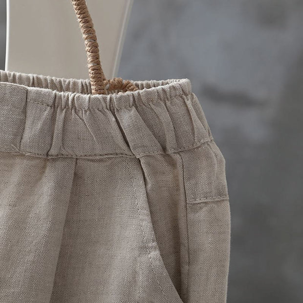 Buddha Stones Casual Button Cotton Linen Women's Harem Pants With Pockets
