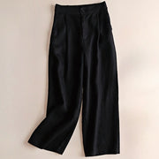 Buddha Stones Commute Solid Color Drawstring 7-8 Length Cotton Linen Women's Wide Leg Pants With Pockets