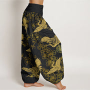 Buddha Stones Crane Flower Pattern Women's Elastic Waist Harem Pants - image 3