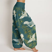 Buddha Stones Crane Flower Pattern Women's Elastic Waist Harem Pants - image 7