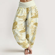 Buddha Stones Crane Flower Pattern Women's Elastic Waist Harem Pants - LightYellow - US22，UK/AU26，EU54 (6XL) - image 8