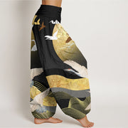 Buddha Stones Crane Sun Wave Pattern Women's Elastic Waist Harem Pants - image 3