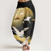 Buddha Stones Crane Sun Wave Pattern Women's Elastic Waist Harem Pants - Black - US22，UK/AU26，EU54 (6XL) - image 1