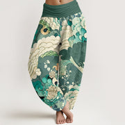 Buddha Stones Flower Wave Pattern Women's Elastic Waist Harem Pants - SeaGreen - US22，UK/AU26，EU54 (6XL) - image 1