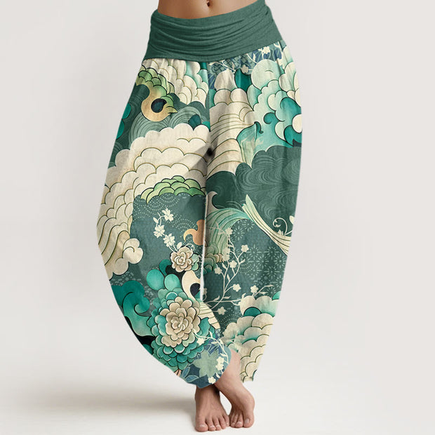 Buddha Stones Flower Wave Pattern Women's Elastic Waist Harem Pants - SeaGreen - US22，UK/AU26，EU54 (6XL) - image 1