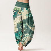 Buddha Stones Flower Wave Pattern Women's Elastic Waist Harem Pants - image 2