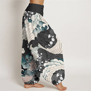 Buddha Stones Flower Wave Pattern Women's Elastic Waist Harem Pants - image 7