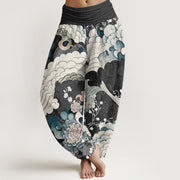 Buddha Stones Flower Wave Pattern Women's Elastic Waist Harem Pants - Black - US22，UK/AU26，EU54 (6XL) - image 5