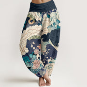Buddha Stones Flower Wave Pattern Women's Elastic Waist Harem Pants - MidnightBlue - US22，UK/AU26，EU54 (6XL) - image 8
