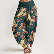 Buddha Stones Crane Peach Blossom Pattern Women's Elastic Waist Harem Pants - DarkGreen - US22，UK/AU26，EU54 (6XL) - image 1