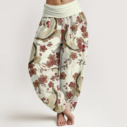 Buddha Stones Crane Peach Blossom Pattern Women's Elastic Waist Harem Pants - Cornsilk - US22，UK/AU26，EU54 (6XL) - image 5