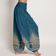 Buddha Stones Ethnic Peacock Floral Pattern Women's Elastic Waist Harem Pants - image 3