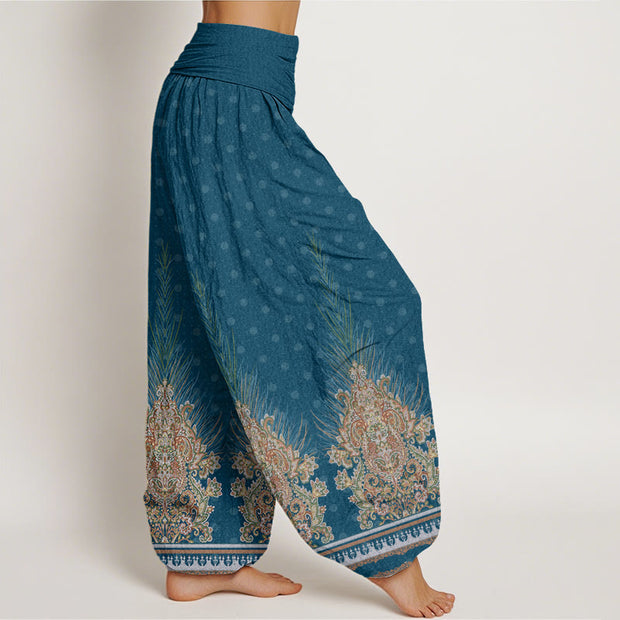 Buddha Stones Ethnic Peacock Floral Pattern Women's Elastic Waist Harem Pants - image 3