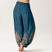 Buddha Stones Ethnic Peacock Floral Pattern Women's Elastic Waist Harem Pants - image 2