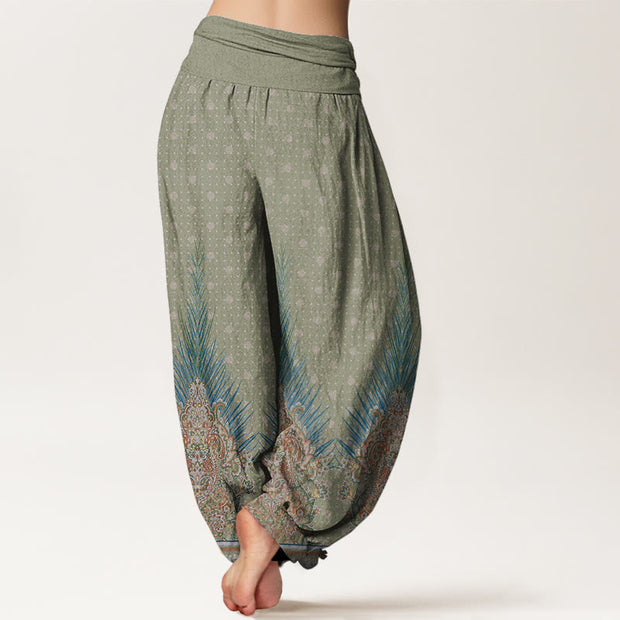 Buddha Stones Ethnic Peacock Floral Pattern Women's Elastic Waist Harem Pants - image 6