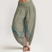Buddha Stones Ethnic Peacock Floral Pattern Women's Elastic Waist Harem Pants - DarkSeaGreen - US22，UK/AU26，EU54 (6XL) - image 5