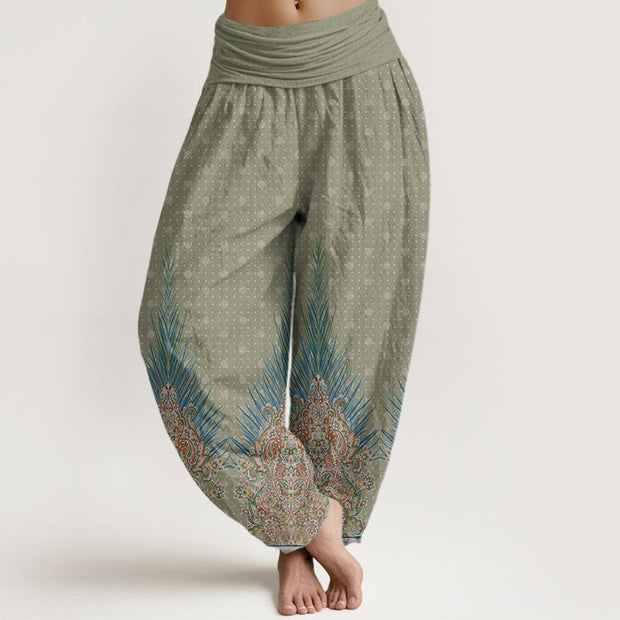 Buddha Stones Ethnic Peacock Floral Pattern Women's Elastic Waist Harem Pants - DarkSeaGreen - US22，UK/AU26，EU54 (6XL) - image 5