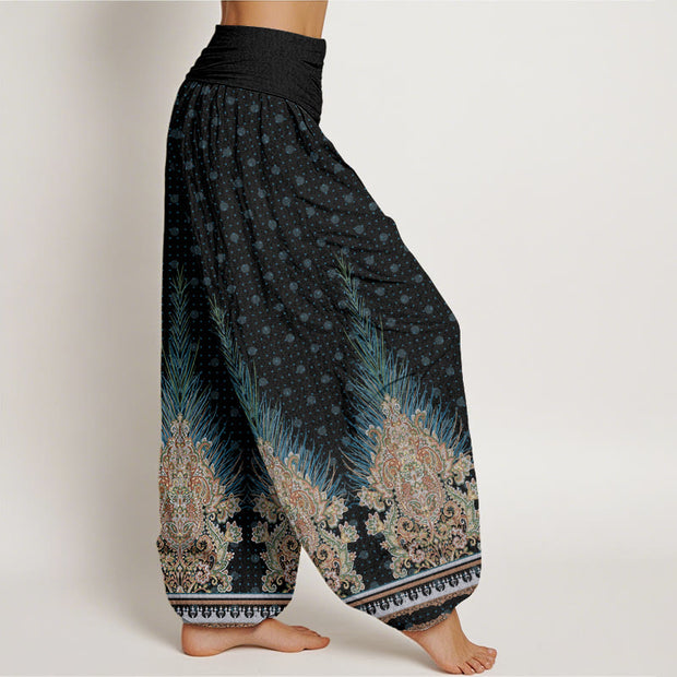 Buddha Stones Ethnic Peacock Floral Pattern Women's Elastic Waist Harem Pants - image 10
