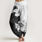 Buddha Stones Camellia Pattern Women's Elastic Waist Harem Pants - WhiteSmoke - US22，UK/AU26，EU54 (6XL) - image 1