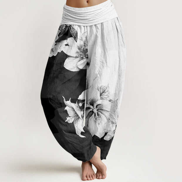 Buddha Stones Camellia Pattern Women's Elastic Waist Harem Pants - WhiteSmoke - US22，UK/AU26，EU54 (6XL) - image 1
