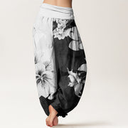 Buddha Stones Camellia Pattern Women's Elastic Waist Harem Pants - image 2