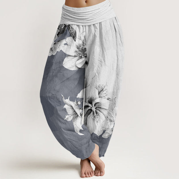 Buddha Stones Camellia Pattern Women's Elastic Waist Harem Pants - Gainsboro - US22，UK/AU26，EU54 (6XL) - image 5