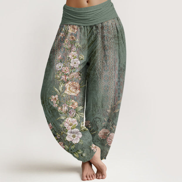 Buddha Stones Ethnic Floral Ethnic Totem Pattern Women's Elastic Waist Harem Pants - MediumSeaGreen - US22，UK/AU26，EU54 (6XL) - image 1