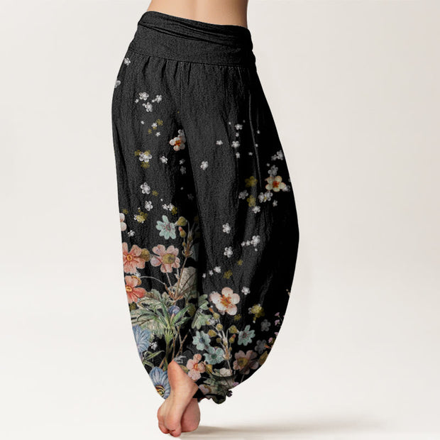 Buddha Stones Various Flowers Pattern Women's Elastic Waist Harem Pants - image 2