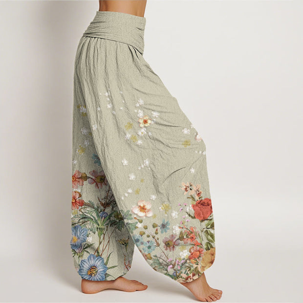 Buddha Stones Various Flowers Pattern Women's Elastic Waist Harem Pants - image 7