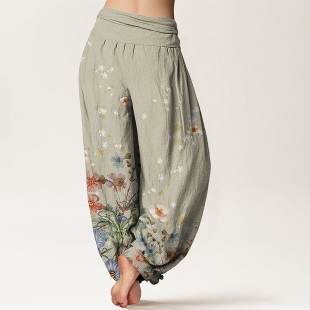 Buddha Stones Various Flowers Pattern Women's Elastic Waist Harem Pants - image 6