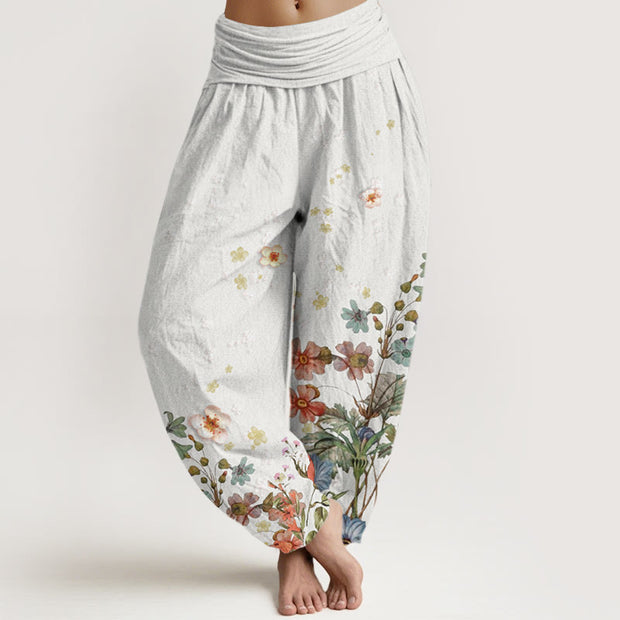 Buddha Stones Various Flowers Pattern Women's Elastic Waist Harem Pants - WhiteSmoke - US22，UK/AU26，EU54 (6XL) - image 8