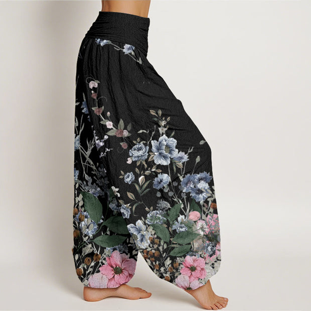 Buddha Stones Cornflower Cosmo Rose Pattern Women's Elastic Waist Harem Pants - image 3