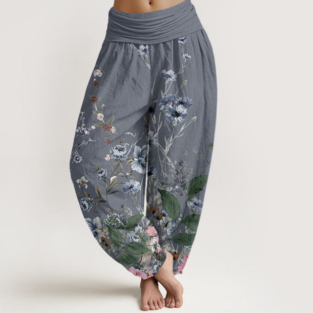 Buddha Stones Cornflower Cosmo Rose Pattern Women's Elastic Waist Harem Pants - SlateGray - US22，UK/AU26，EU54 (6XL) - image 5