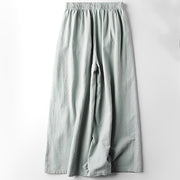 Buddha Stones Spring Ethnic Embroidery Cotton Linen Women's Wide Leg Pants With Pockets