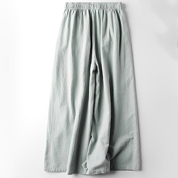 Buddha Stones Spring Ethnic Embroidery Cotton Linen Women's Wide Leg Pants With Pockets