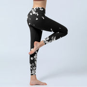 Buddha Stones Black Scattered Petals Print Gym Leggings Women's Yoga Pants - image 5